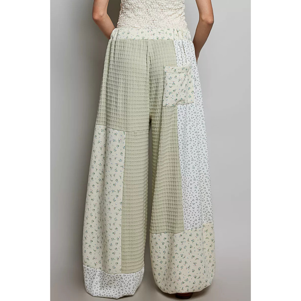 POL Patchwork Mixed Knit Wide Leg Pants - Picture 3 of 7